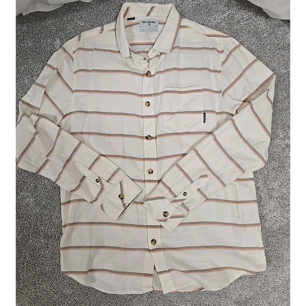Billabong Core Fit Stretch Button Down Long Sleeve‎ Shirt Striped Cotton Men's M - Picture 9 of 10